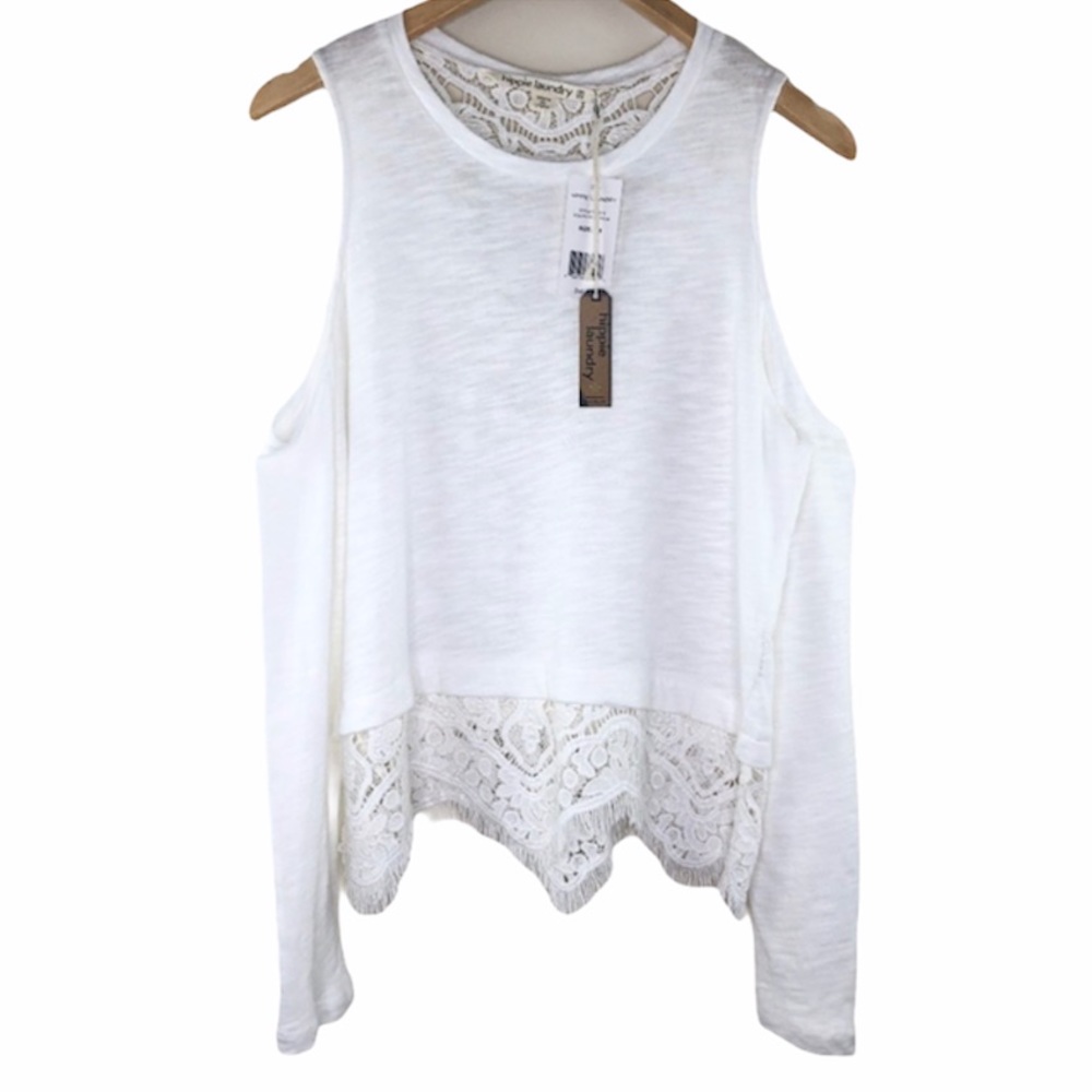 Boho Western Cold Shoulder Top w/ Lace Fringe NWOT